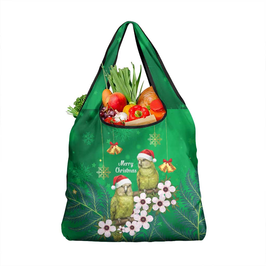 New Zealand Kakapo Christmas Grocery Bag Owl Parrot Santa Sliver Fern Manuka - Green - Aussie Hoodie