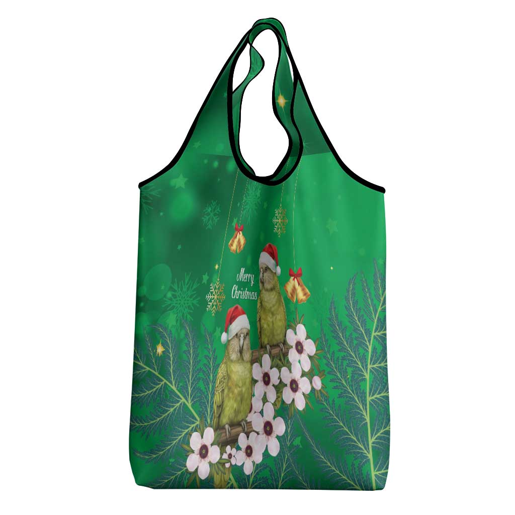 New Zealand Kakapo Christmas Grocery Bag Owl Parrot Santa Sliver Fern Manuka - Green - Aussie Hoodie
