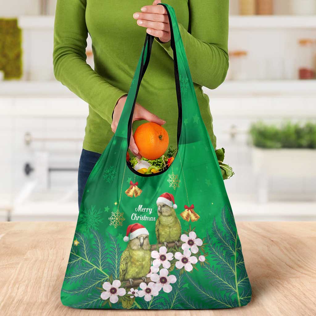 New Zealand Kakapo Christmas Grocery Bag Owl Parrot Santa Sliver Fern Manuka - Green - Aussie Hoodie