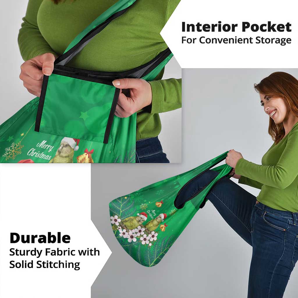 New Zealand Kakapo Christmas Grocery Bag Owl Parrot Santa Sliver Fern Manuka - Green - Aussie Hoodie