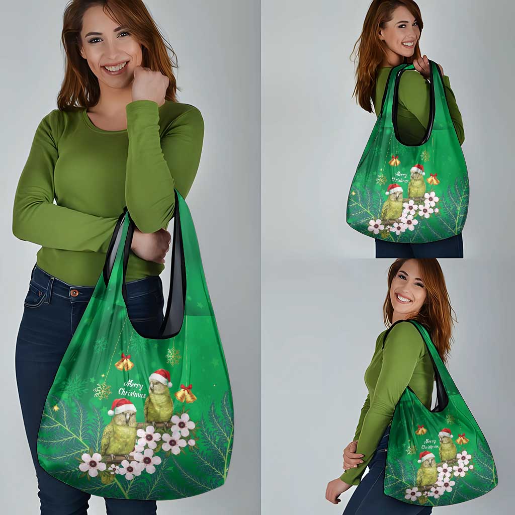 New Zealand Kakapo Christmas Grocery Bag Owl Parrot Santa Sliver Fern Manuka - Green - Aussie Hoodie