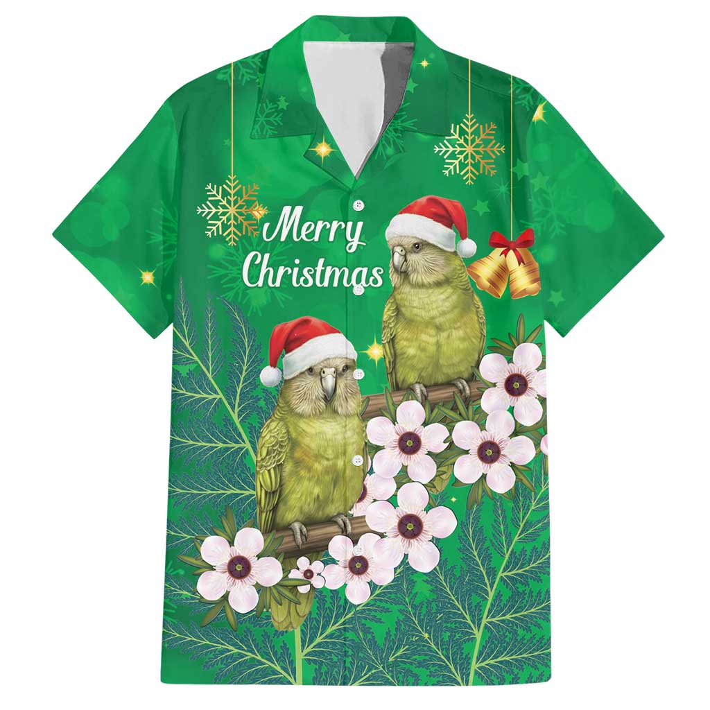 New Zealand Kakapo Christmas Hawaiian Shirt Owl Parrot Santa Sliver Fern Manuka - Green - Aussie Hoodie