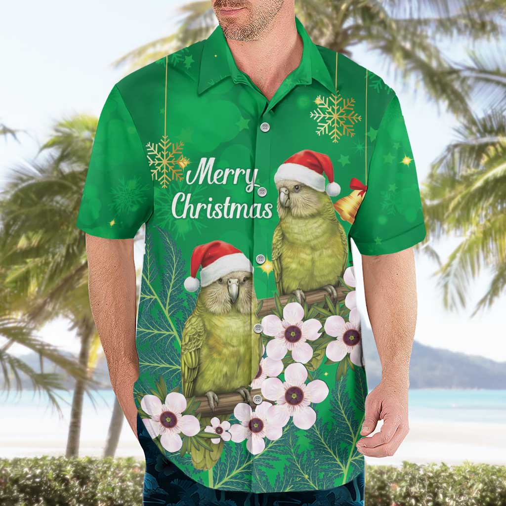 New Zealand Kakapo Christmas Hawaiian Shirt Owl Parrot Santa Sliver Fern Manuka - Green - Aussie Hoodie