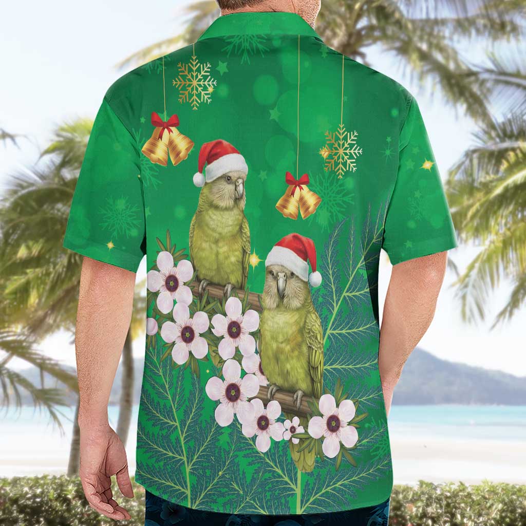New Zealand Kakapo Christmas Hawaiian Shirt Owl Parrot Santa Sliver Fern Manuka - Green - Aussie Hoodie