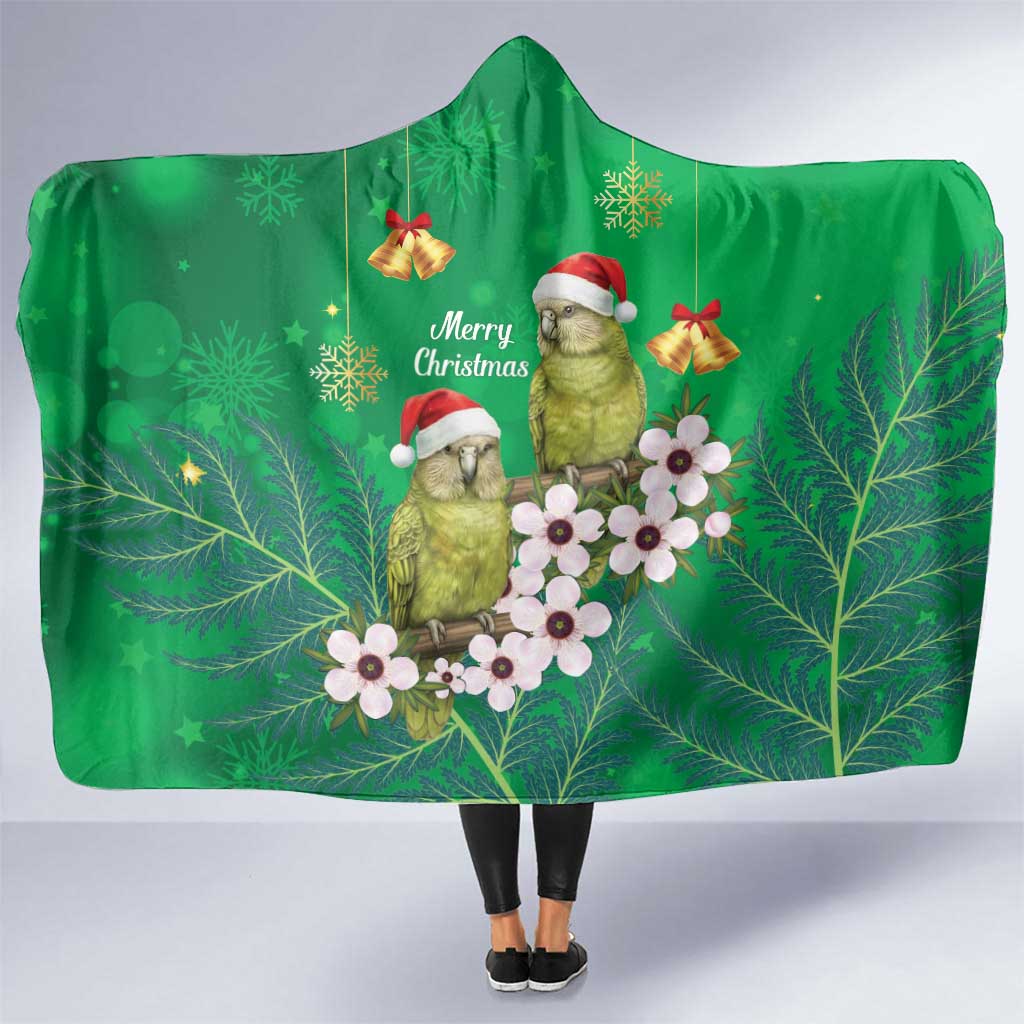 New Zealand Kakapo Christmas Hooded Blanket Owl Parrot Santa Sliver Fern Manuka - Green - Aussie Hoodie