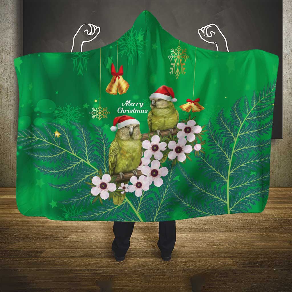 New Zealand Kakapo Christmas Hooded Blanket Owl Parrot Santa Sliver Fern Manuka - Green - Aussie Hoodie