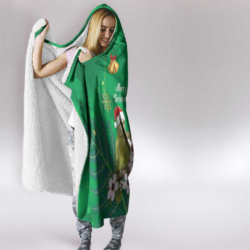 New Zealand Kakapo Christmas Hooded Blanket Owl Parrot Santa Sliver Fern Manuka - Green - Aussie Hoodie