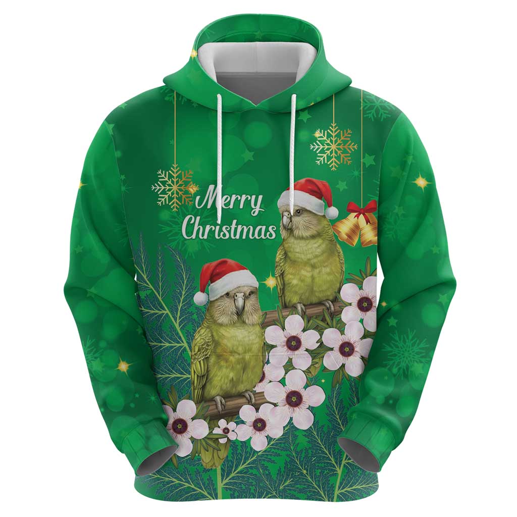 New Zealand Kakapo Christmas Hoodie Owl Parrot Santa Sliver Fern Manuka - Green - Aussie Hoodie