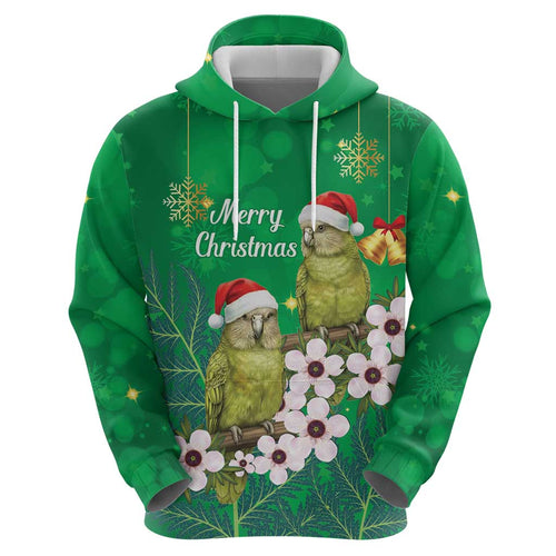 New Zealand Kakapo Christmas Hoodie Owl Parrot Santa Sliver Fern Manuka - Green - Aussie Hoodie