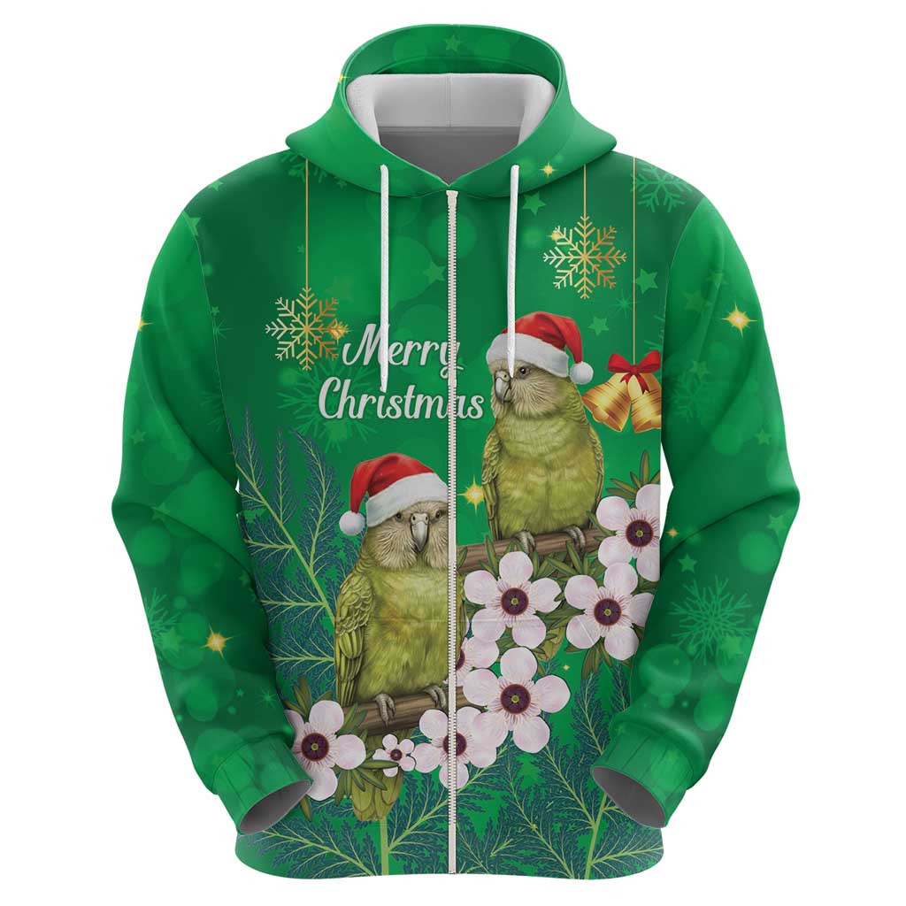New Zealand Kakapo Christmas Hoodie Owl Parrot Santa Sliver Fern Manuka - Green - Aussie Hoodie