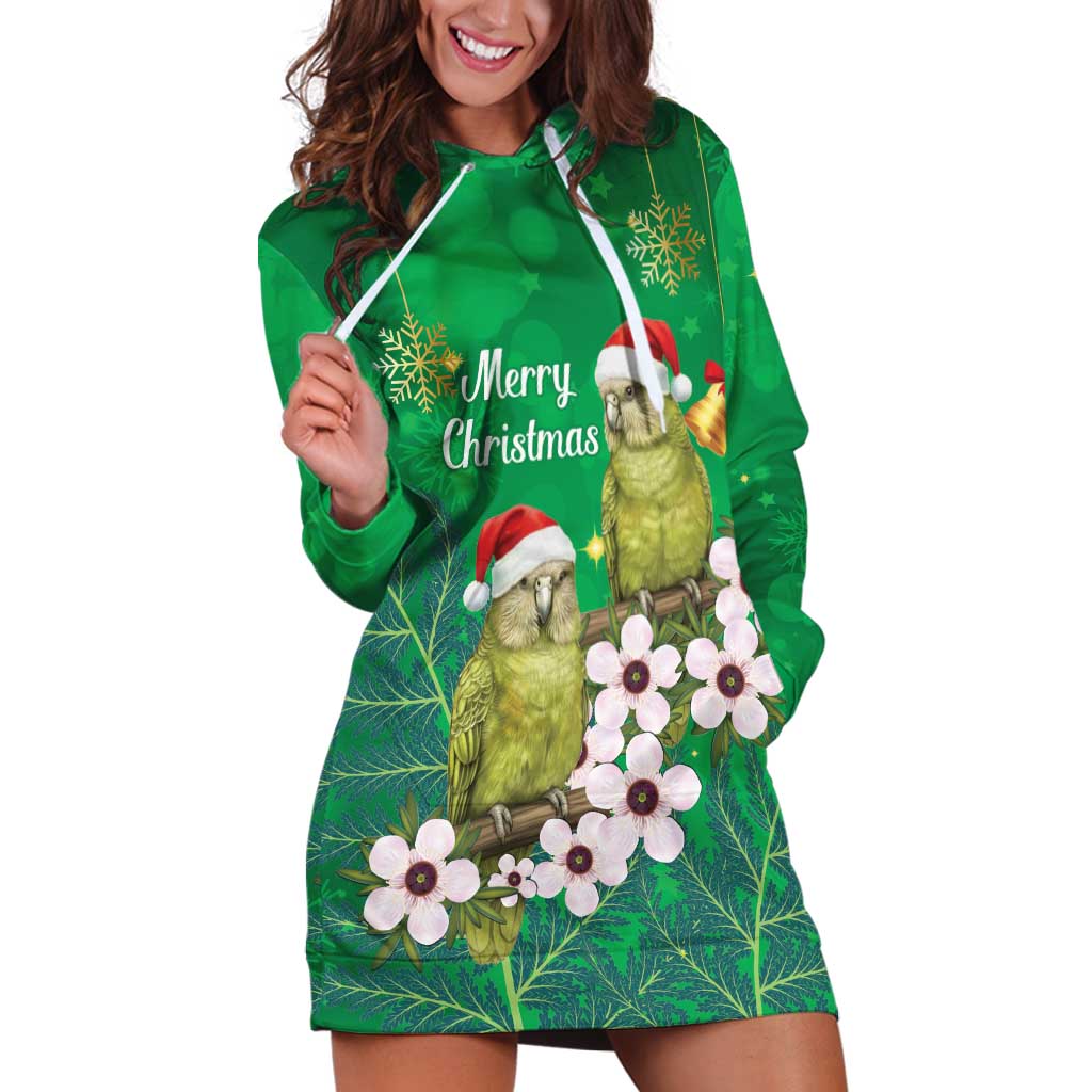 New Zealand Kakapo Christmas Hoodie Dress Owl Parrot Santa Sliver Fern Manuka - Green - Aussie Hoodie