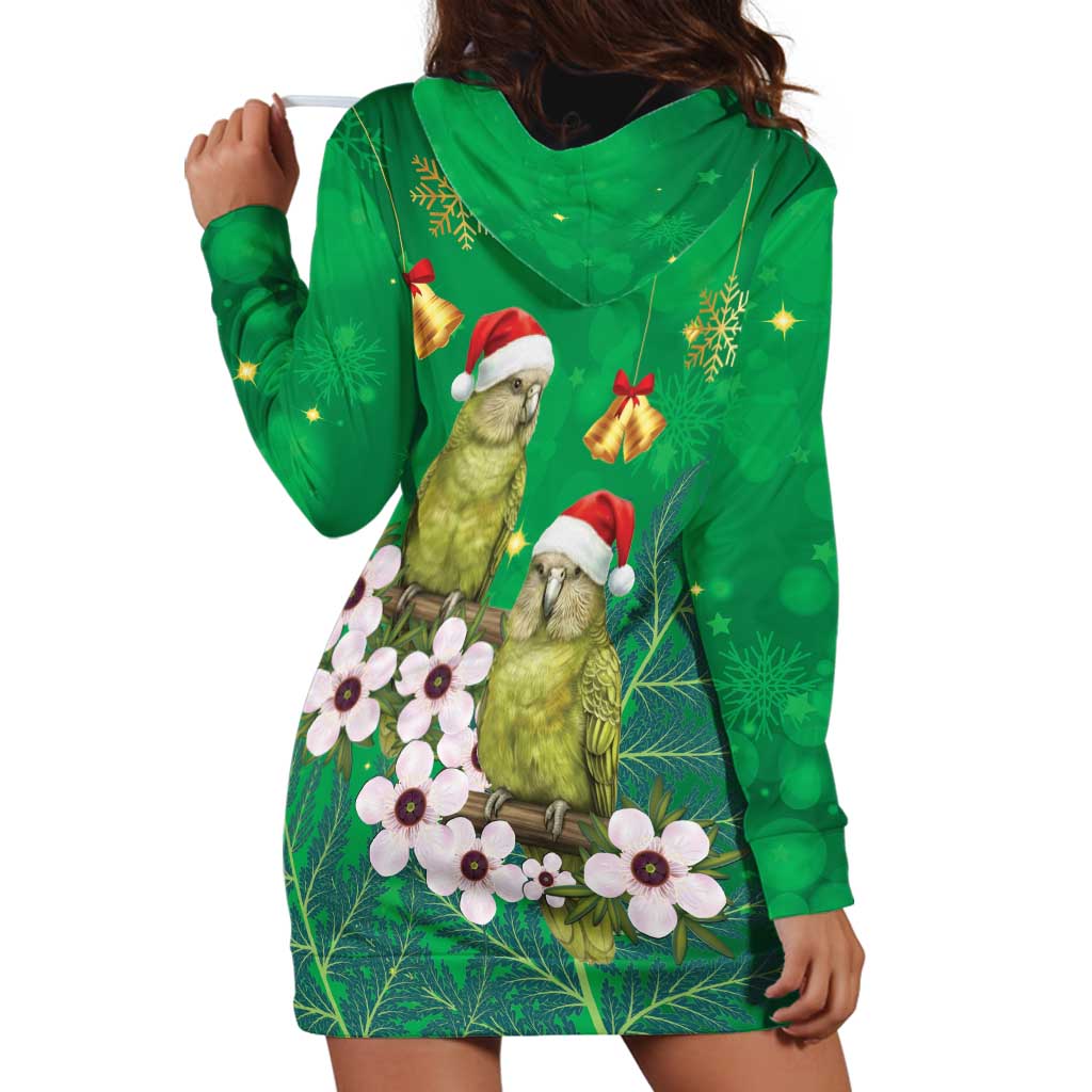 New Zealand Kakapo Christmas Hoodie Dress Owl Parrot Santa Sliver Fern Manuka - Green - Aussie Hoodie