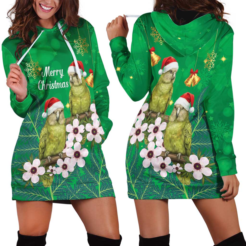 New Zealand Kakapo Christmas Hoodie Dress Owl Parrot Santa Sliver Fern Manuka - Green - Aussie Hoodie