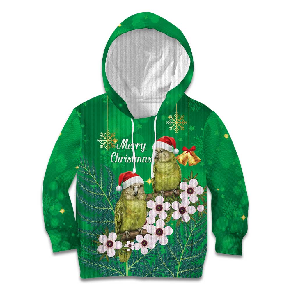 New Zealand Kakapo Christmas Kid Hoodie Owl Parrot Santa Sliver Fern Manuka - Green - Aussie Hoodie