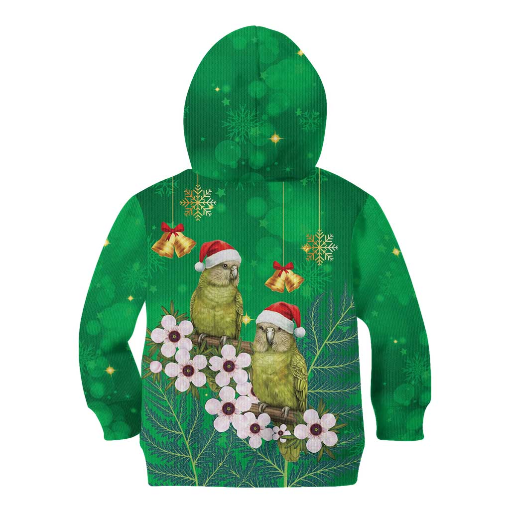 New Zealand Kakapo Christmas Kid Hoodie Owl Parrot Santa Sliver Fern Manuka - Green - Aussie Hoodie