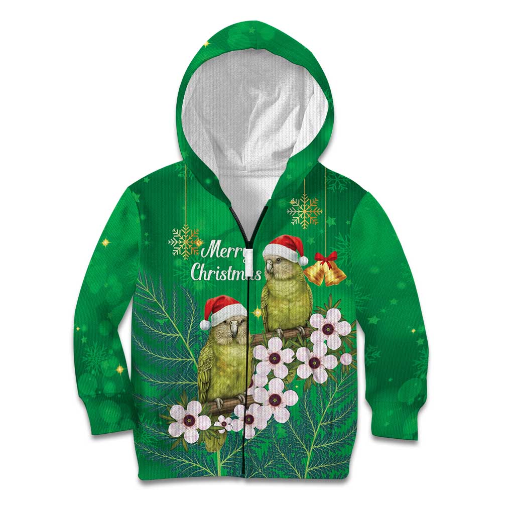 New Zealand Kakapo Christmas Kid Hoodie Owl Parrot Santa Sliver Fern Manuka - Green - Aussie Hoodie