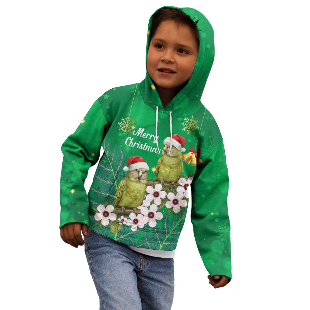 New Zealand Kakapo Christmas Kid Hoodie Owl Parrot Santa Sliver Fern Manuka - Green - Aussie Hoodie