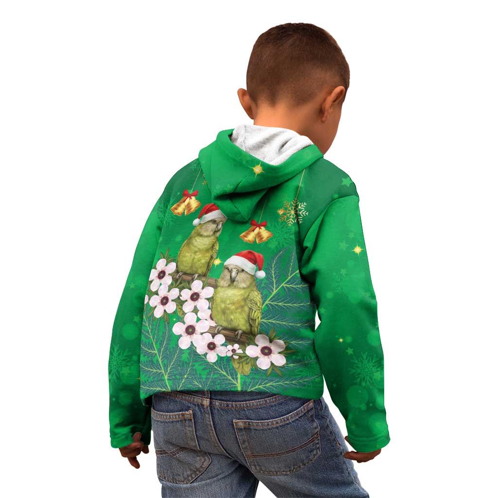 New Zealand Kakapo Christmas Kid Hoodie Owl Parrot Santa Sliver Fern Manuka - Green - Aussie Hoodie