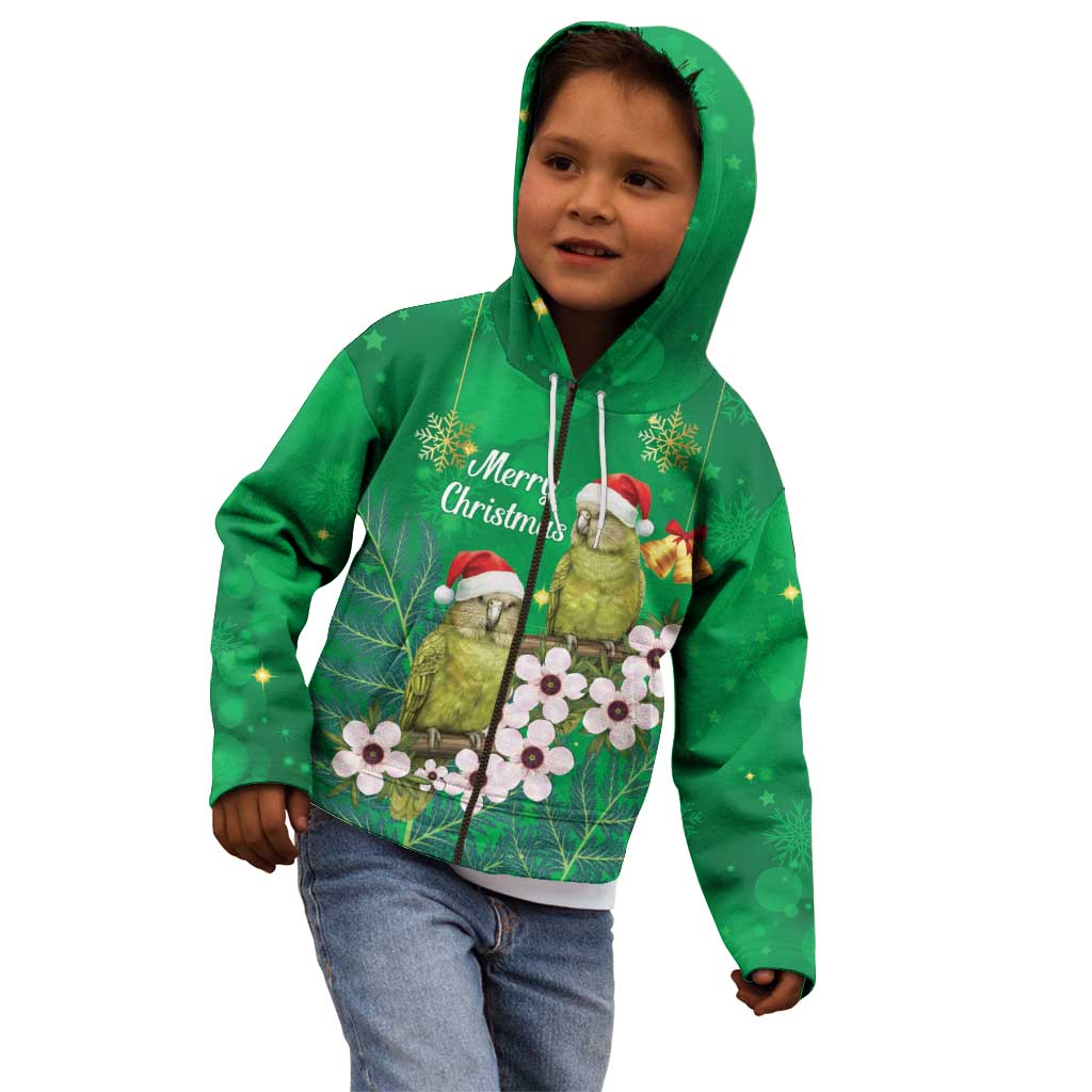 New Zealand Kakapo Christmas Kid Hoodie Owl Parrot Santa Sliver Fern Manuka - Green - Aussie Hoodie