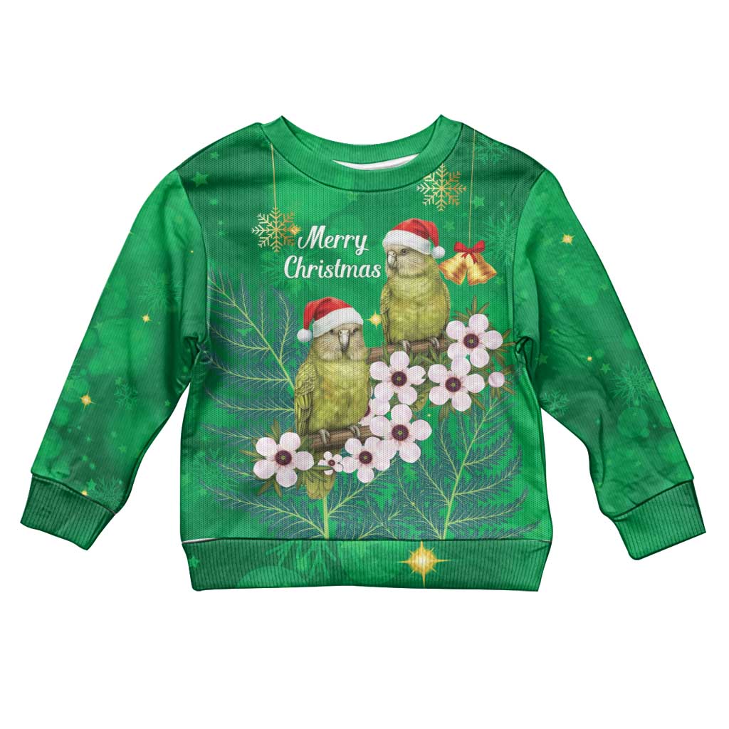 New Zealand Kakapo Christmas Kid Ugly Christmas Sweater Owl Parrot Santa Sliver Fern Manuka - Green - Aussie Hoodie