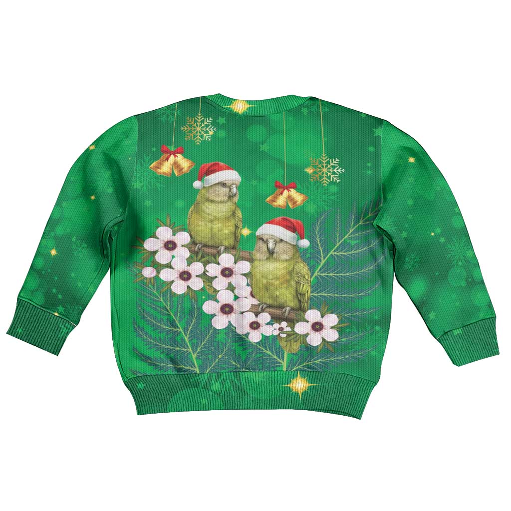 New Zealand Kakapo Christmas Kid Ugly Christmas Sweater Owl Parrot Santa Sliver Fern Manuka - Green - Aussie Hoodie