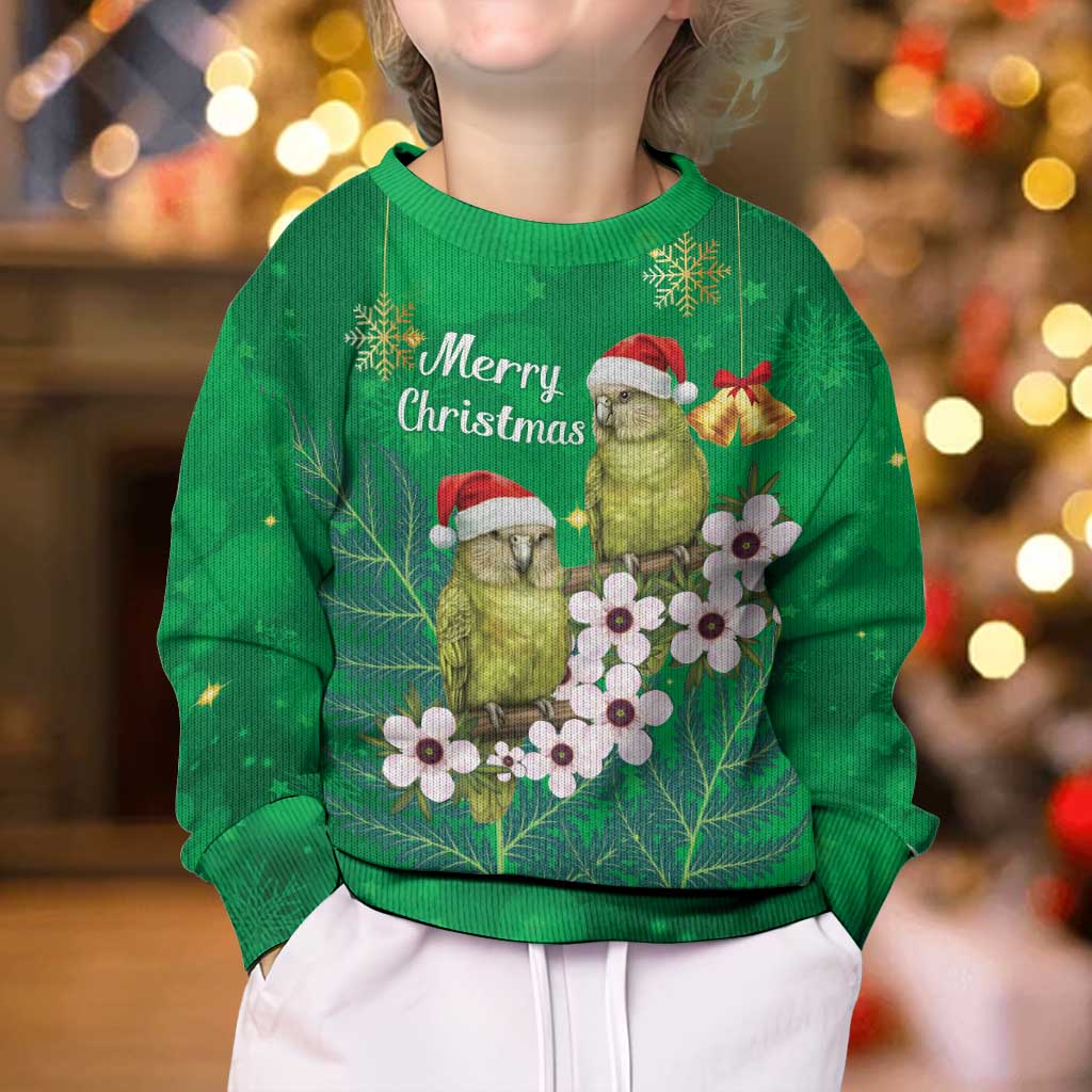 New Zealand Kakapo Christmas Kid Ugly Christmas Sweater Owl Parrot Santa Sliver Fern Manuka - Green - Aussie Hoodie