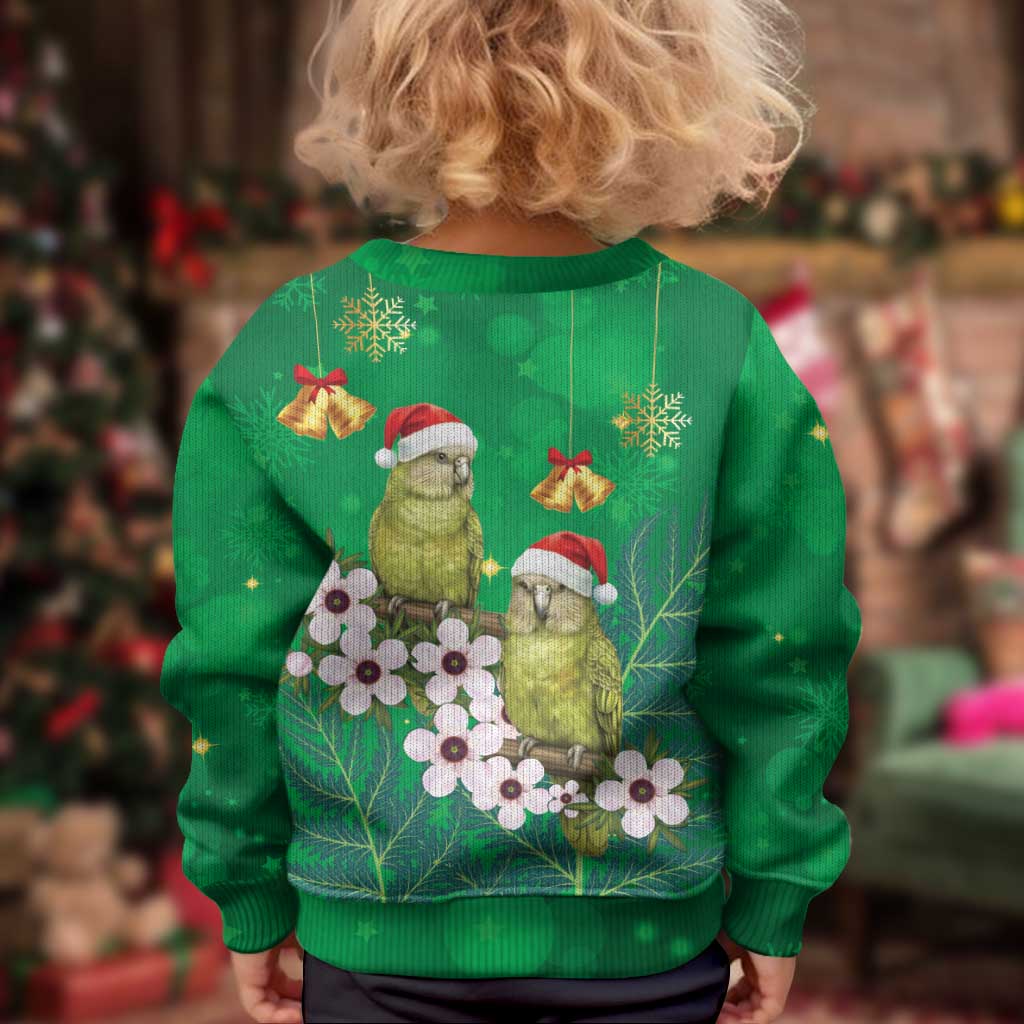 New Zealand Kakapo Christmas Kid Ugly Christmas Sweater Owl Parrot Santa Sliver Fern Manuka - Green - Aussie Hoodie