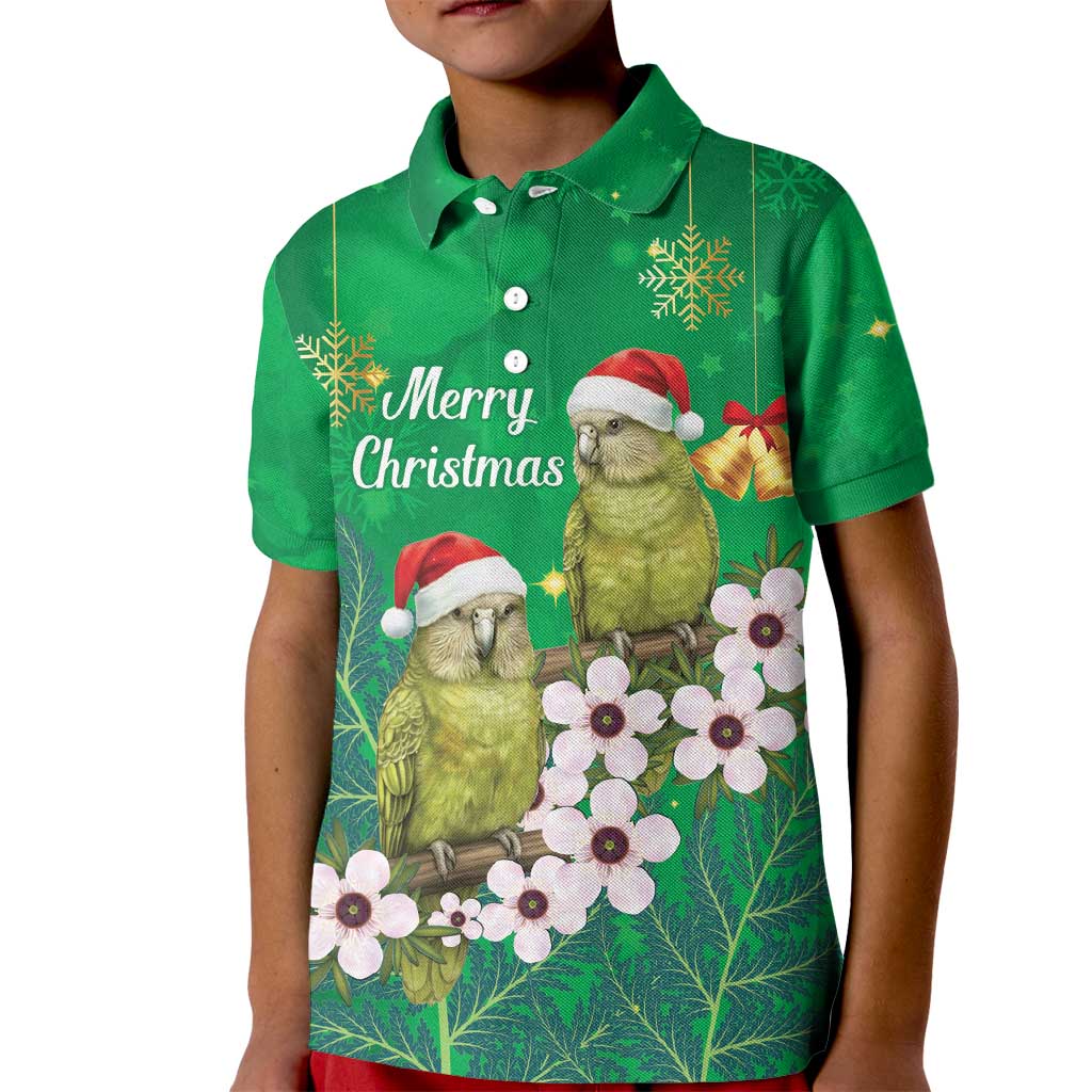 New Zealand Kakapo Christmas Kid Polo Shirt Owl Parrot Santa Sliver Fern Manuka - Green - Aussie Hoodie