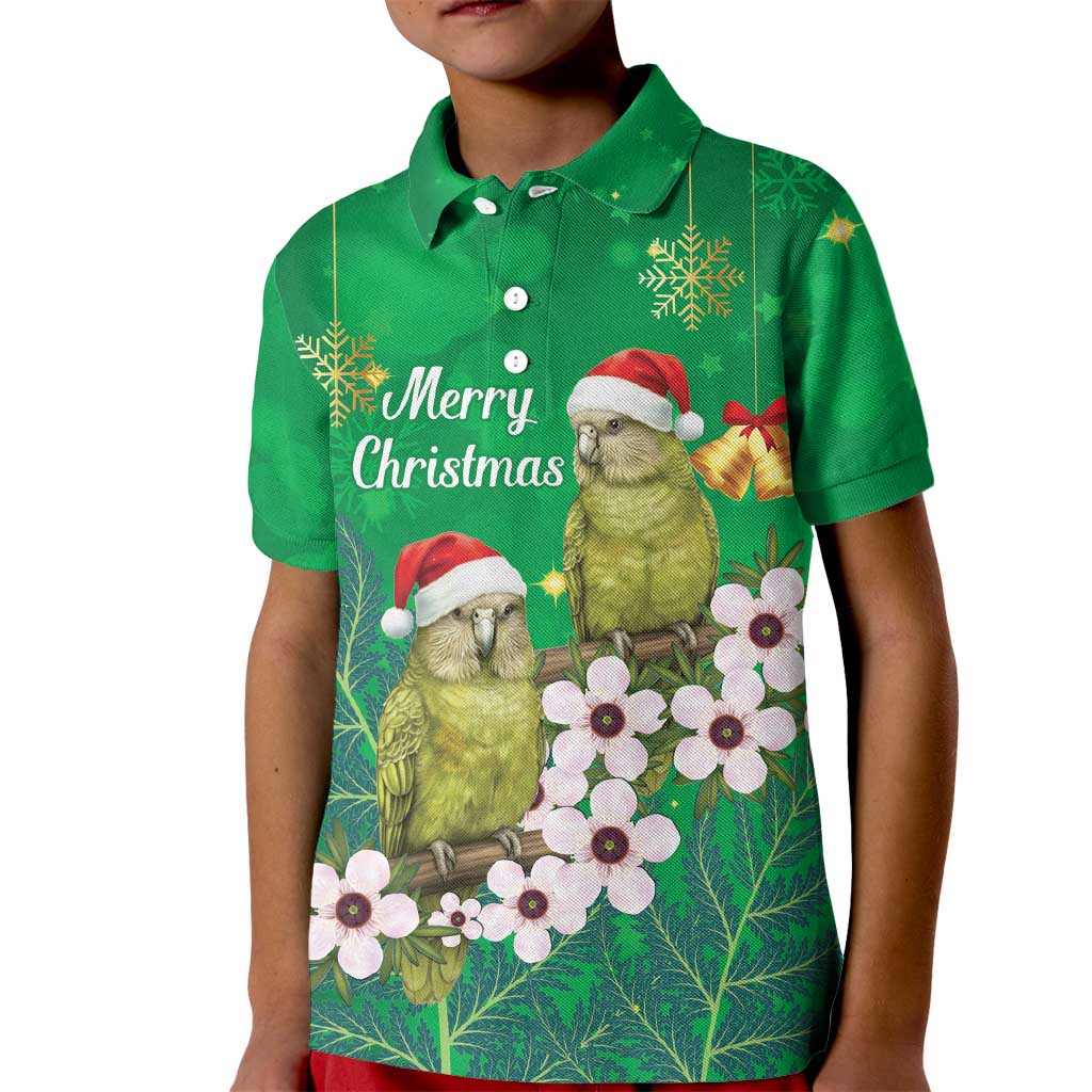 New Zealand Kakapo Christmas Kid Polo Shirt Owl Parrot Santa Sliver Fern Manuka - Green - Aussie Hoodie