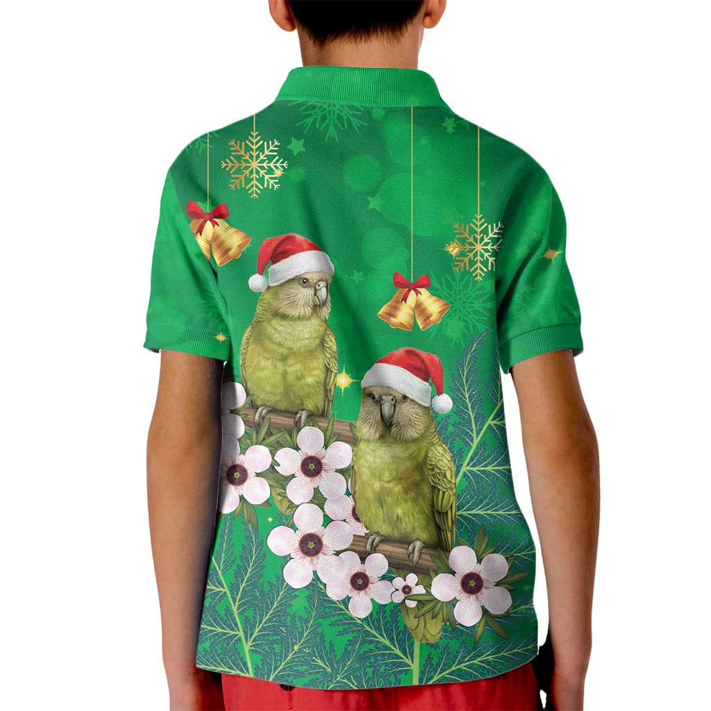 New Zealand Kakapo Christmas Kid Polo Shirt Owl Parrot Santa Sliver Fern Manuka - Green - Aussie Hoodie