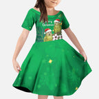 New Zealand Kakapo Christmas Kid Short Sleeve Dress Owl Parrot Santa Sliver Fern Manuka - Green - Aussie Hoodie