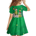 New Zealand Kakapo Christmas Kid Short Sleeve Dress Owl Parrot Santa Sliver Fern Manuka - Green - Aussie Hoodie