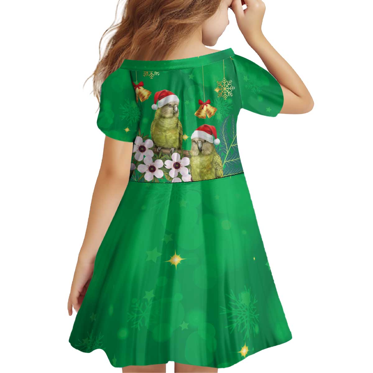 New Zealand Kakapo Christmas Kid Short Sleeve Dress Owl Parrot Santa Sliver Fern Manuka - Green - Aussie Hoodie