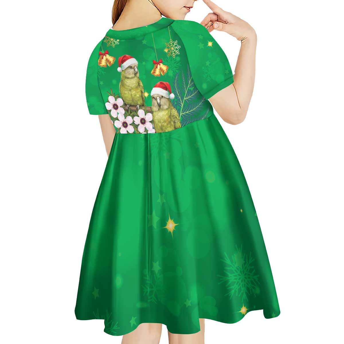 New Zealand Kakapo Christmas Kid Short Sleeve Dress Owl Parrot Santa Sliver Fern Manuka - Green - Aussie Hoodie