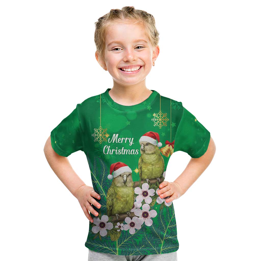 New Zealand Kakapo Christmas Kid T Shirt Owl Parrot Santa Sliver Fern Manuka - Green - Aussie Hoodie