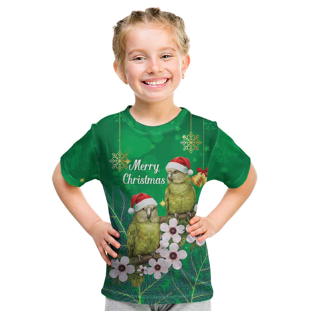 New Zealand Kakapo Christmas Kid T Shirt Owl Parrot Santa Sliver Fern Manuka - Green - Aussie Hoodie