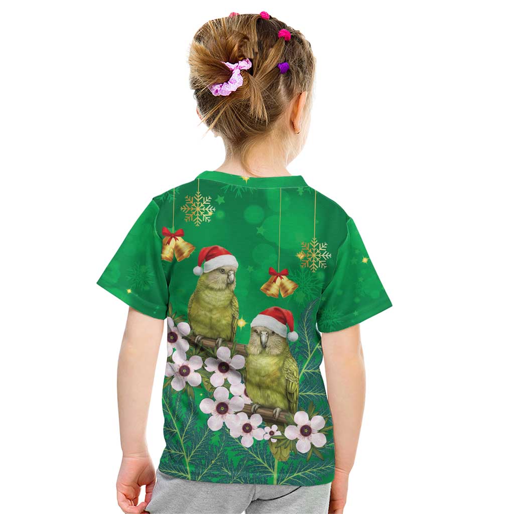 New Zealand Kakapo Christmas Kid T Shirt Owl Parrot Santa Sliver Fern Manuka - Green - Aussie Hoodie