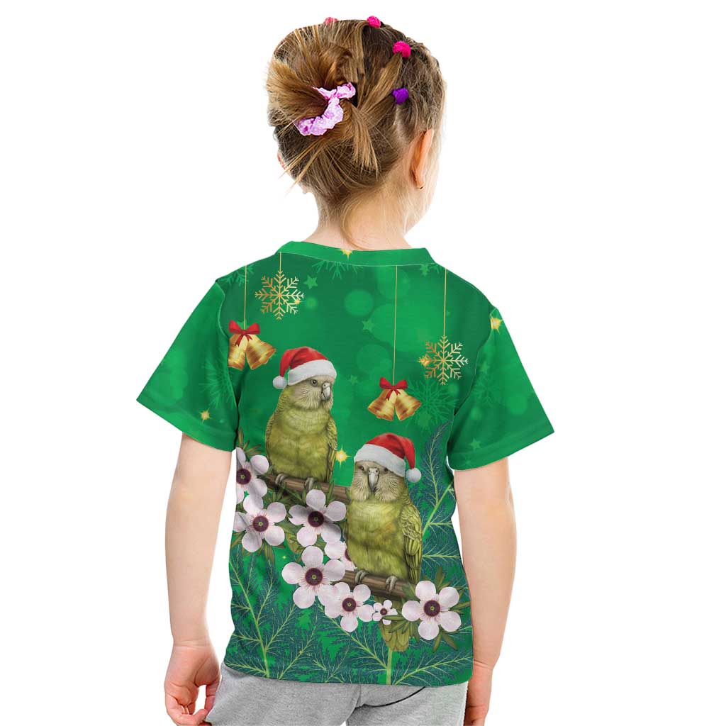 New Zealand Kakapo Christmas Kid T Shirt Owl Parrot Santa Sliver Fern Manuka - Green - Aussie Hoodie