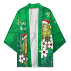 New Zealand Kakapo Christmas Kimono Owl Parrot Santa Sliver Fern Manuka - Green - Aussie Hoodie