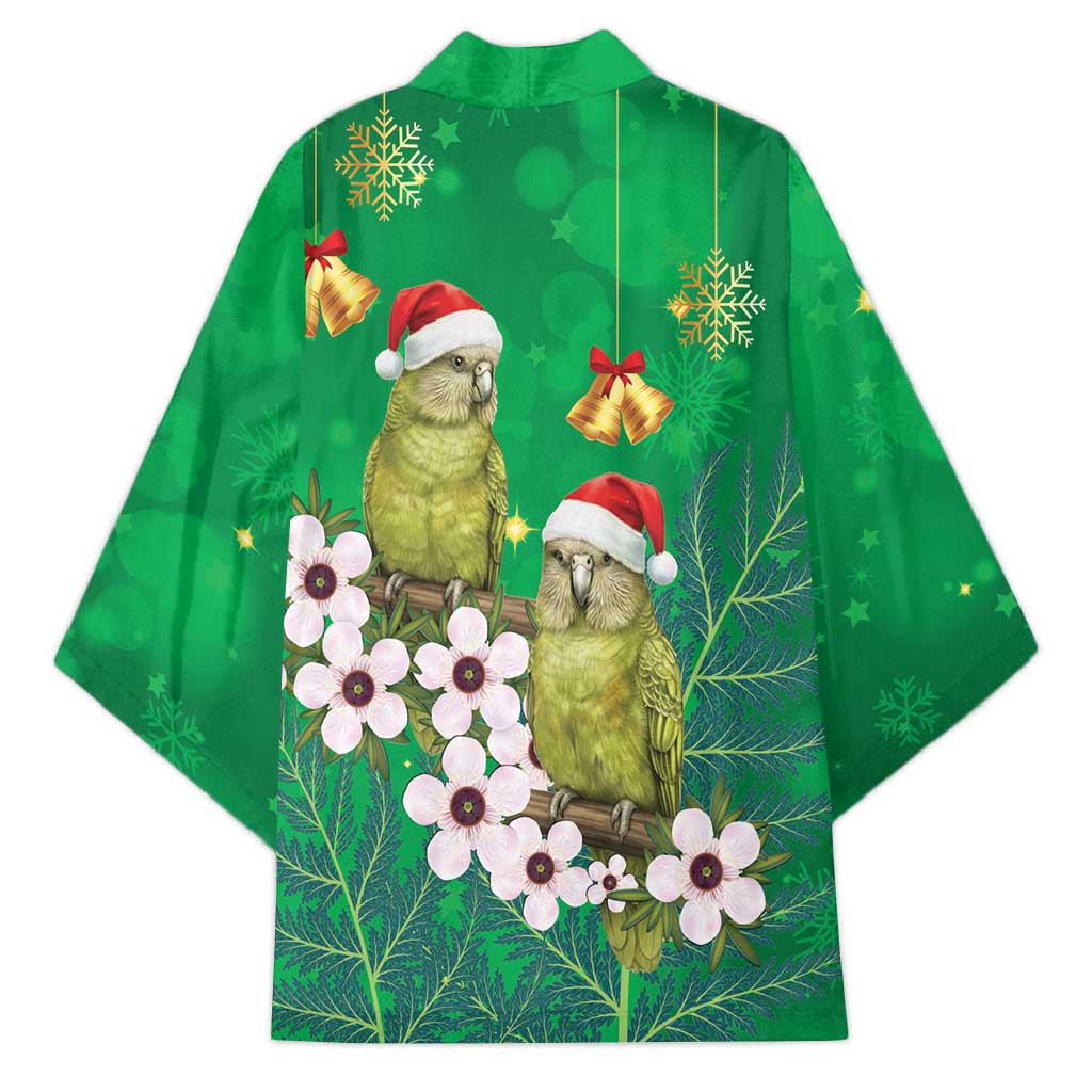 New Zealand Kakapo Christmas Kimono Owl Parrot Santa Sliver Fern Manuka - Green - Aussie Hoodie
