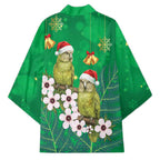 New Zealand Kakapo Christmas Kimono Owl Parrot Santa Sliver Fern Manuka - Green - Aussie Hoodie