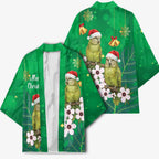 New Zealand Kakapo Christmas Kimono Owl Parrot Santa Sliver Fern Manuka - Green - Aussie Hoodie
