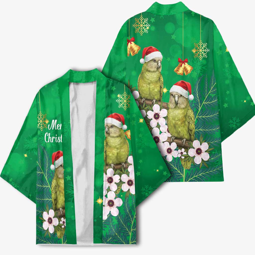 New Zealand Kakapo Christmas Kimono Owl Parrot Santa Sliver Fern Manuka - Green - Aussie Hoodie