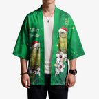 New Zealand Kakapo Christmas Kimono Owl Parrot Santa Sliver Fern Manuka - Green - Aussie Hoodie