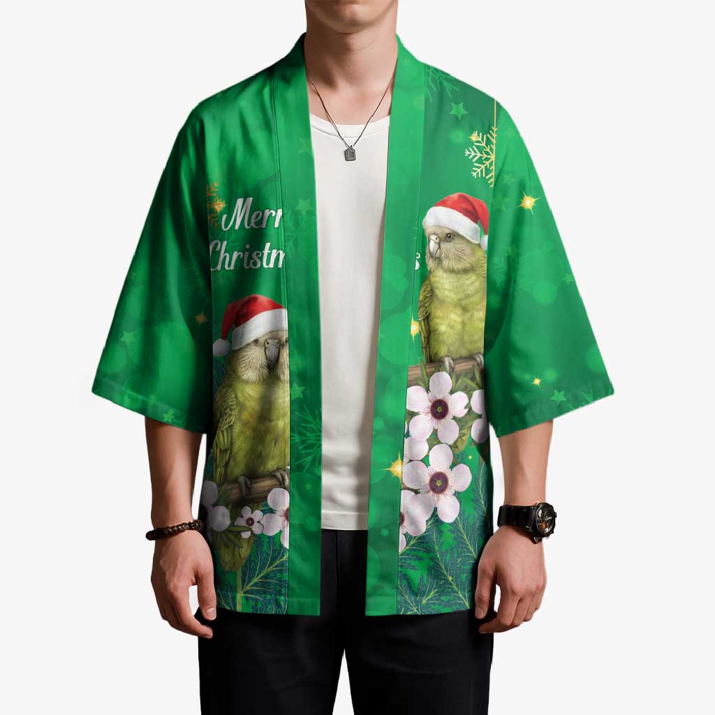 New Zealand Kakapo Christmas Kimono Owl Parrot Santa Sliver Fern Manuka - Green - Aussie Hoodie