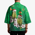 New Zealand Kakapo Christmas Kimono Owl Parrot Santa Sliver Fern Manuka - Green - Aussie Hoodie