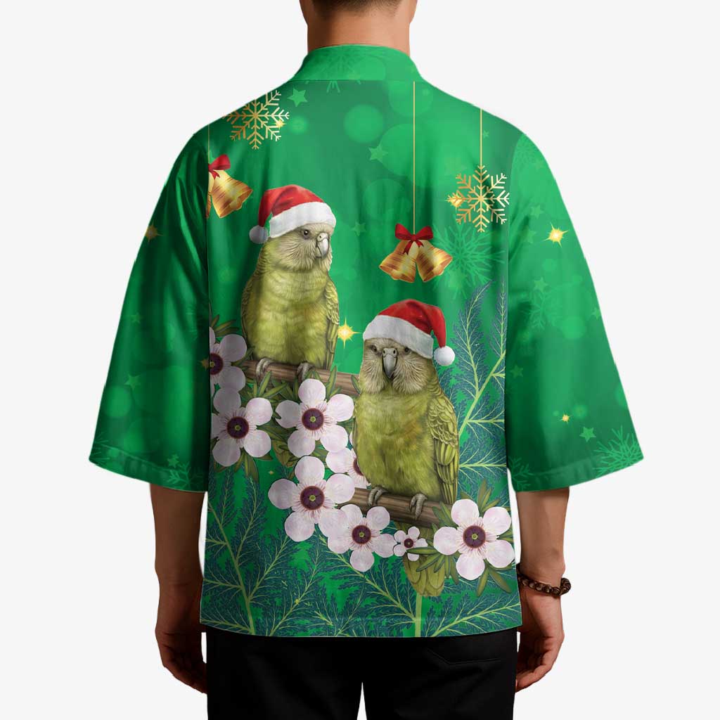 New Zealand Kakapo Christmas Kimono Owl Parrot Santa Sliver Fern Manuka - Green - Aussie Hoodie