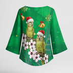 New Zealand Kakapo Christmas Kimono Sleeve Blouse Owl Parrot Santa Sliver Fern Manuka - Green - Aussie Hoodie