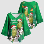 New Zealand Kakapo Christmas Kimono Sleeve Blouse Owl Parrot Santa Sliver Fern Manuka - Green - Aussie Hoodie