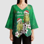 New Zealand Kakapo Christmas Kimono Sleeve Blouse Owl Parrot Santa Sliver Fern Manuka - Green - Aussie Hoodie